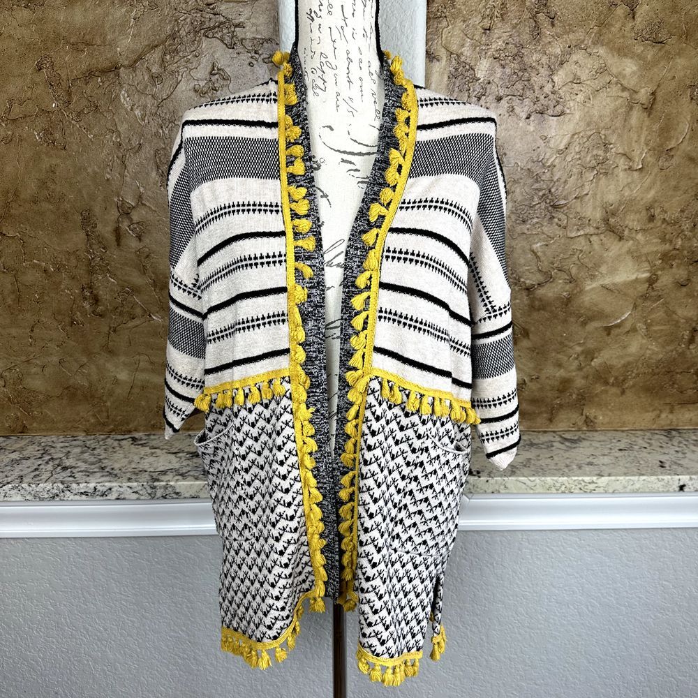 Desigual‎ Open Front Cardigan Women's Small Gray Wool Blend Tassel Sweater Knit